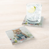 BOZE WATERVERF KATTEN IN DE KEUKEN GLAZEN ONDERZETTER (Schuin)