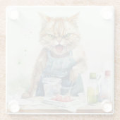 BOZE WATERVERF KATTEN IN DE KEUKEN GLAZEN ONDERZETTER (Achterkant)