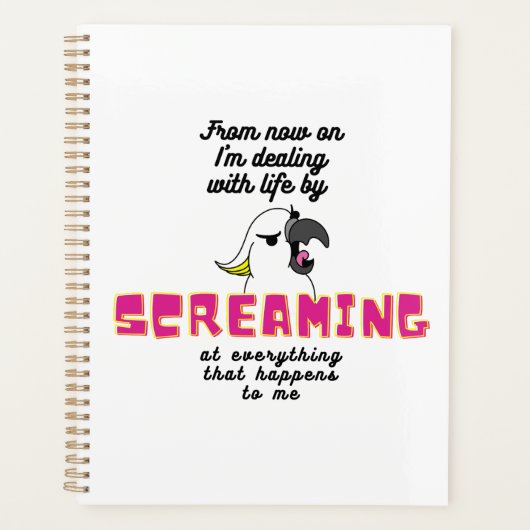 Boze witte papegaai met grappige tekst planner (Voorkant)