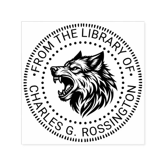 Boze wolfskop met tanden Bibliotheek Boeknaam #2 Zelfinktende Stempel (Design)