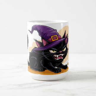 Boze Zwarte Kat In Heksenhoed Halloween Magie Glow Koffiemok