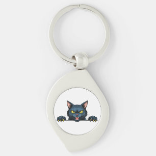 Boze zwarte kat sleutelhanger