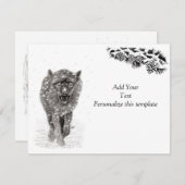 Boze Zwarte Wolf in de Sneeuw, wilde Winter Informatiekaartje (Voorkant / Achterkant)