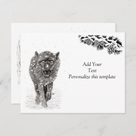 Boze Zwarte Wolf in de Sneeuw, wilde Winter Informatiekaartje (Voorkant / Achterkant)