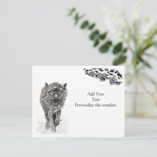 Boze Zwarte Wolf in de Sneeuw, wilde Winter Informatiekaartje (Staand voorkant)
