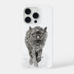 Boze Zwarte Wolf in de Sneeuw, wilde Winter iPhone 15 Pro Case