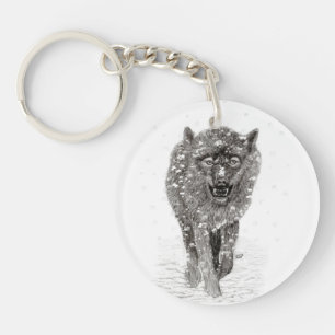 Boze Zwarte Wolf in de Sneeuw, wilde Winter Sleutelhanger