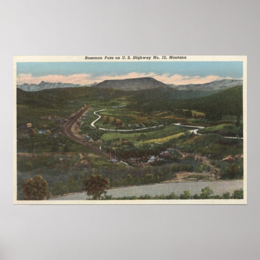 Bozeman, Montana - Bozeman Pass op Highway 10 Poster (Voorkant)