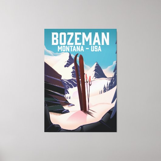 Bozeman Montana ski-poster Canvas Afdruk (Voorkant)