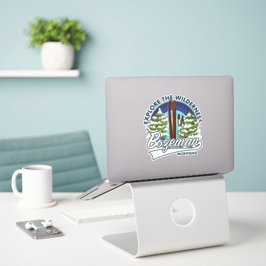 Bozeman Montana skiposter Sticker (Laptop op bureau)