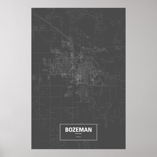 Bozeman, Montana (wit op zwart) Poster (Voorkant)