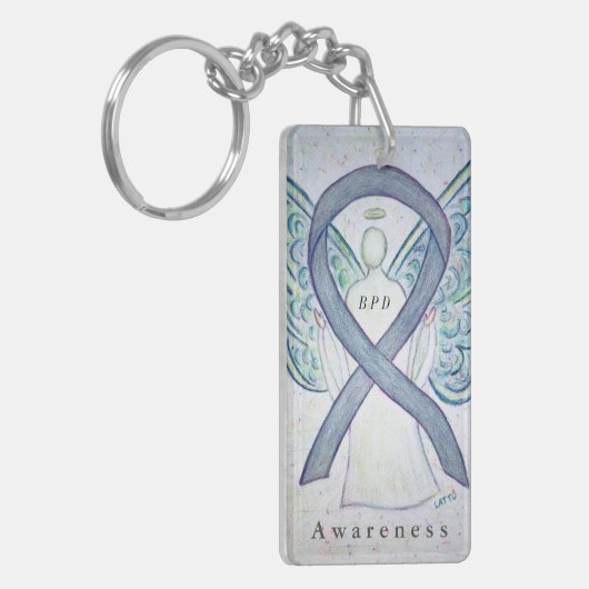 BPD Angel Grey Awareness Ribbon Sleutelhanger (Voorkant Links)