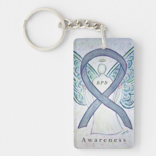BPD Angel Grey Awareness Ribbon Sleutelhanger (Voorkant)