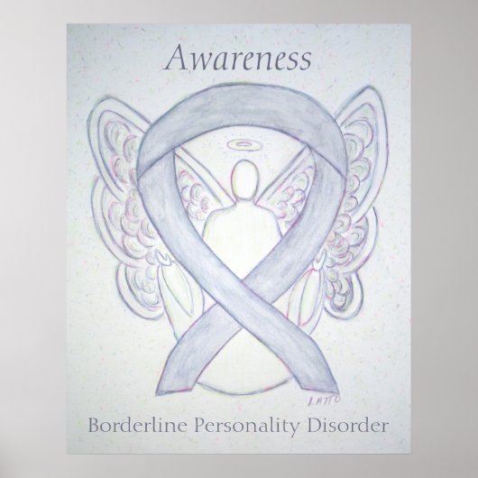 BPD Awareness Angel Grey Ribbon Art Poster Prints (Voorkant)
