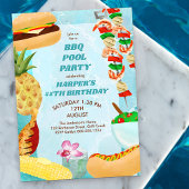 BQ Pool Party Birthday Invitation Kaart