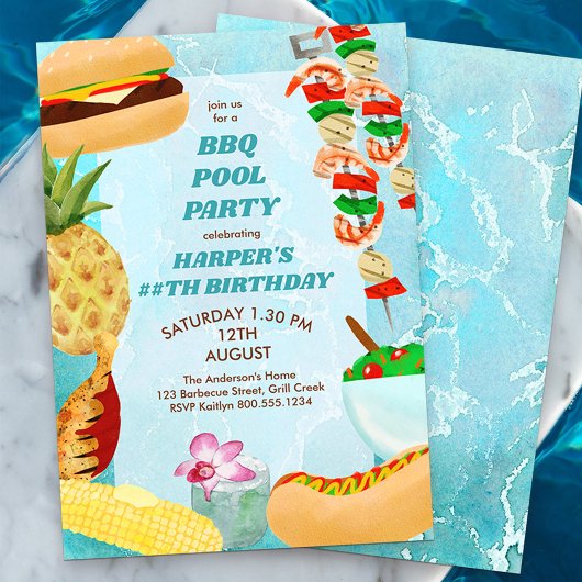 BQ Pool Party Birthday Invitation Kaart