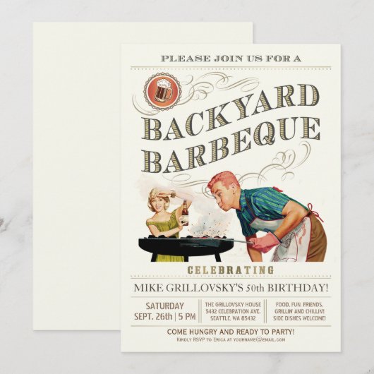 BQ-uitnodigingen achtertuin | Klassiek V.1 Kaart (Voorkant / Achterkant)