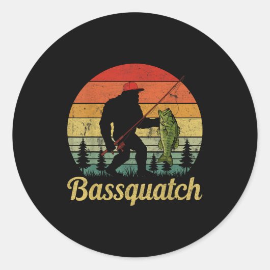 Bquatch B Fishing Humor Bigfoot Ufo Sasquatch Ronde Sticker (Voorkant)