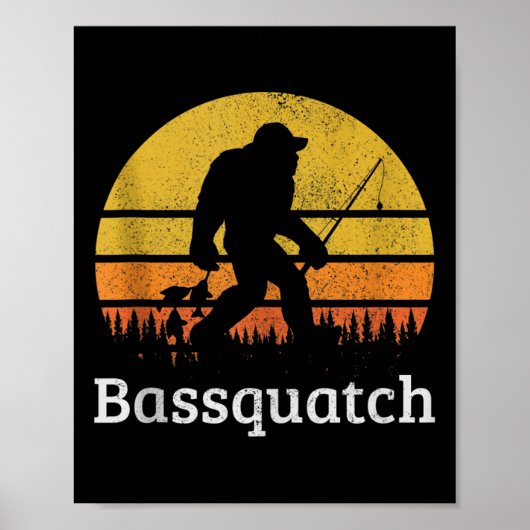 Bquatch Funny B Fishing Sasquatch Bigfoot Vintage  Poster (Voorkant)