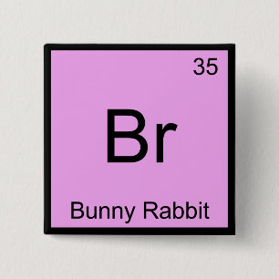 Br - Konijn Grappige Chemie Elementsymbool T Vierkante Button 5,1 Cm