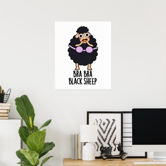 Bra-bra Black Sheep Funny Animal Pun Poster (Thuiskantoor)