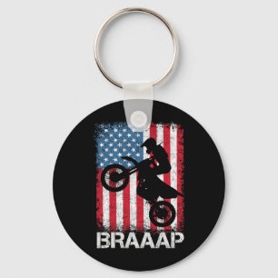 Braaap Vintage Usa Amerikaanse Vlag T-shirt Motocr Sleutelhanger
