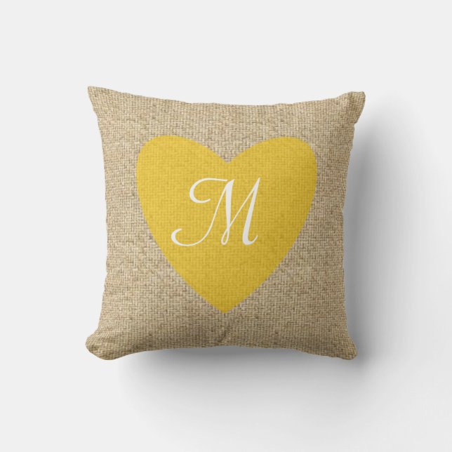  braadgele hartmonogram kussen (Voorkant)