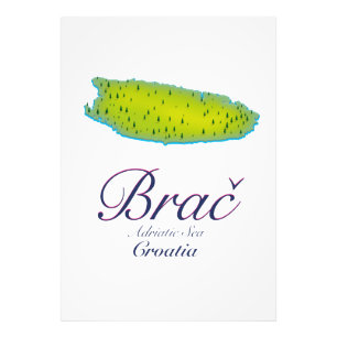 Brač Adriatic Zee, kaart Kroatië Foto Afdruk