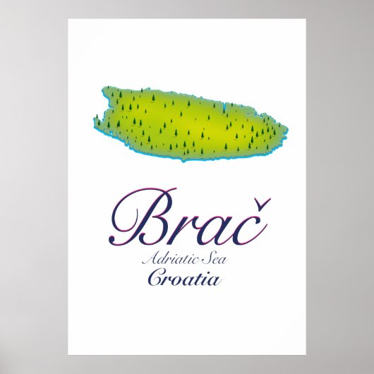 Brač Adriatic Zee, kaart Kroatië Poster (Voorkant)