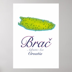 Brač Adriatische Zee, Kroatië kaart Poster