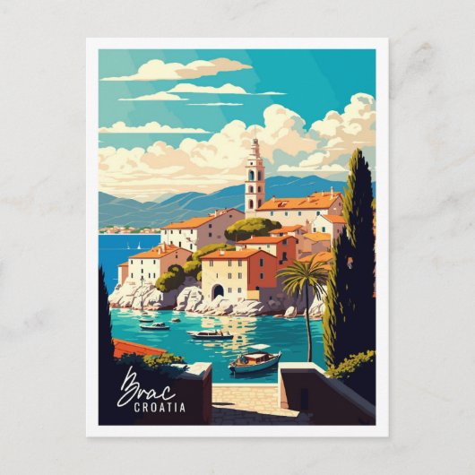 Brac Kroatië Kunst vintage reisillustratie Briefkaart (Voorkant)