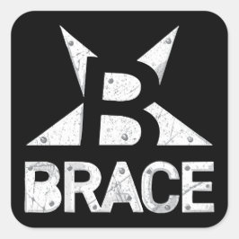 BRACE 'Classic' Logo, Witte tekst op zwart Vierkante Sticker