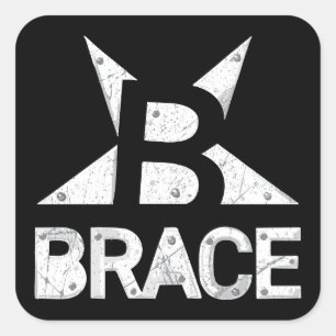 BRACE 'Classic' Logo, Witte tekst op zwart Vierkante Sticker