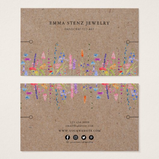 Bracelet Display Kaart ・ Rustic Kraft Wildbloemen (Voorkant /achterkant)