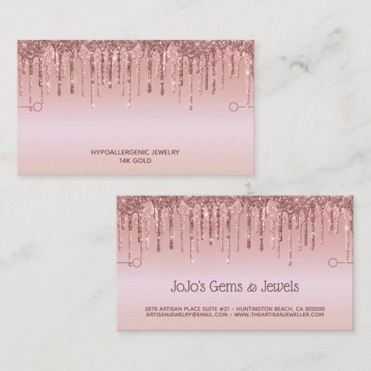 Bracelet Display Roos Gold Glitter Drip Visitekaartje (Voorkant / Achterkant)