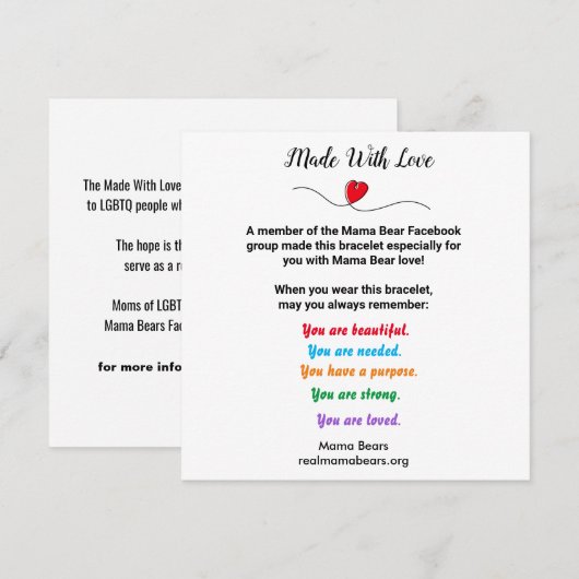 Bracelet Project Kaart (Voorkant / Achterkant)