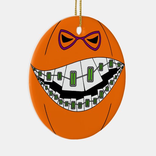 Braces Pumpkin Halloween Evil Grin Geeky Nerdy Keramisch Ornament (Rechts)