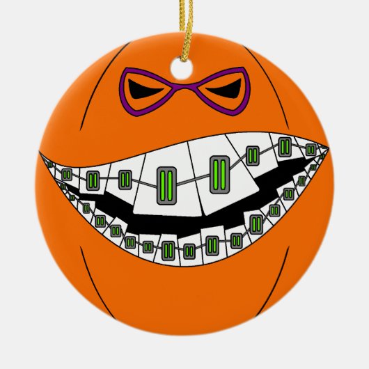 Braces Pumpkin Halloween Evil Grin Geeky Nerdy Keramisch Ornament (Voorkant)