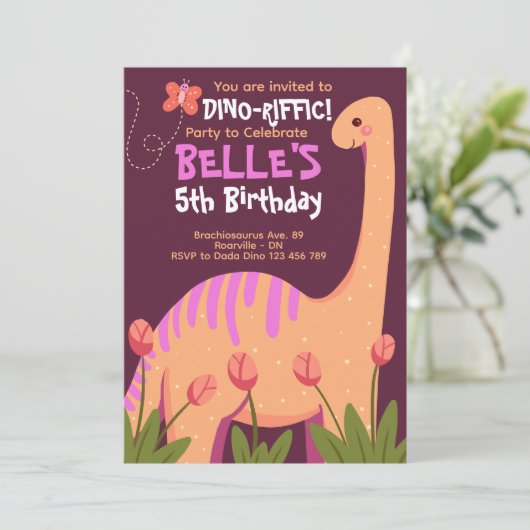 Brachiosaurus Dino Birthday Invitation Kaart (Staand voorkant)
