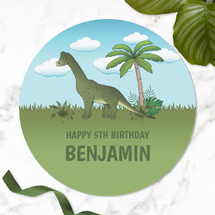 Brachiosaurus Dinosaur met de naam Tropische verja Ronde Sticker