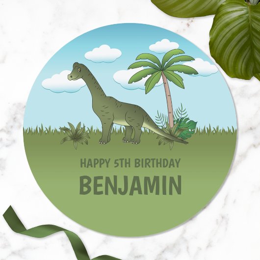 Brachiosaurus Dinosaur met de naam Tropische verja Ronde Sticker