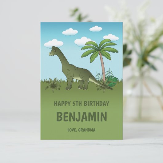 Brachiosaurus Dinosaur Tropical Happy Birthday (Staand voorkant)