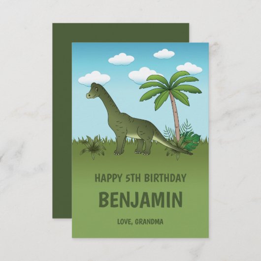 Brachiosaurus Dinosaur Tropical Happy Birthday (Voorkant / Achterkant)
