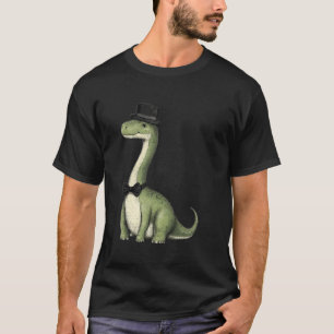 Brachiosaurus-dinosauriër met hoed en vlinderdas t-shirt