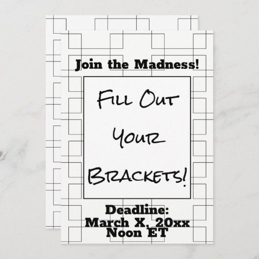 Bracket maart Basketbal Deadline Party Herinnering Kaart (Voorkant / Achterkant)