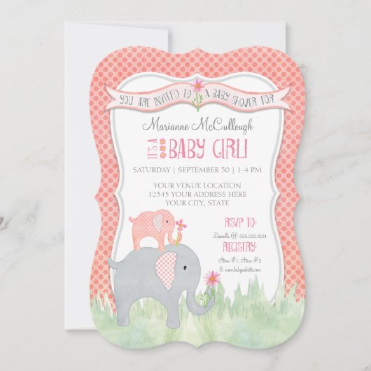 Bracket Schattige Meisje Baby shower Olifant Water Kaart (Voorkant)