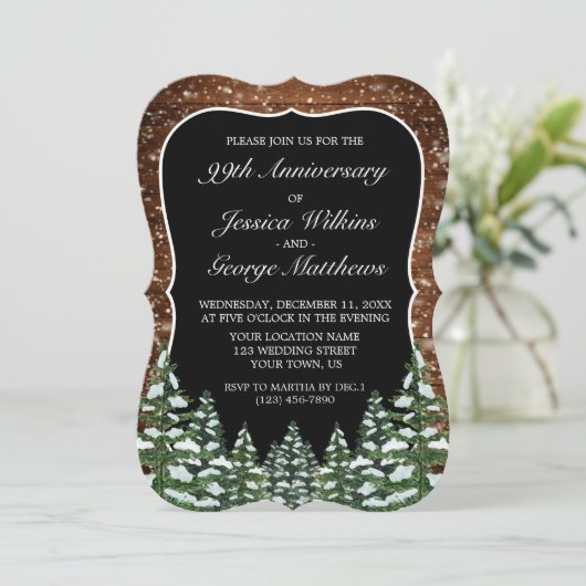 Bracket Sneeuwhout & Bos Bruiloft Jubileum Kaart (Staand voorkant)