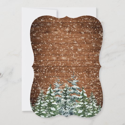 Bracket zwart besneeuwd hout & bos land bruiloft kaart (Achterkant)