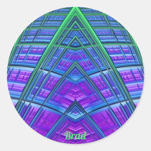 BRAD ~ Cool! Groen Paars Blauw Geometrisch ~ Ronde Sticker (Voorkant)