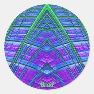 BRAD ~ Cool! Groen Paars Blauw Geometrisch ~ Ronde Sticker